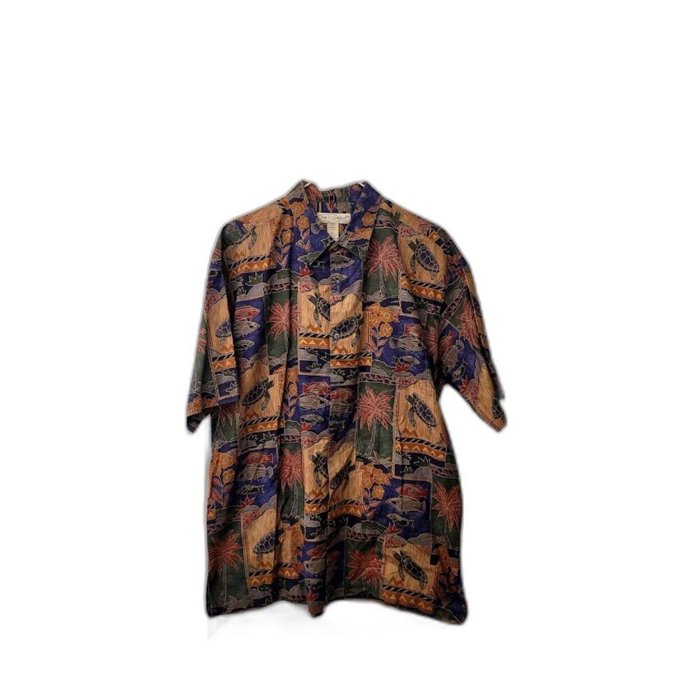 Tori Richard Vintage Cotton Patchwork Button Front Shortsleeve Tropical Palm SzL